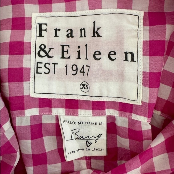 Frank & Eileen 'Barry' Pink Gingham Crinkle Button Up Shirt, Size XS - Picture 6 of 8